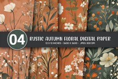 Rustic Autumn Floral Digital Paper Product Image 1