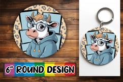 Luminous Keychain Round PNG, Cute Cow Product Image 1