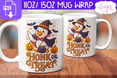 Halloween goose mug wrap PNG, Cute Halloween mug template Product Image 2