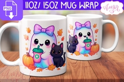 Fall Season mug wrap PNG, Cute Halloween ghost mug PNG Product Image 2