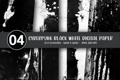 Cyberpunk Black White Digital Paper Product Image 1
