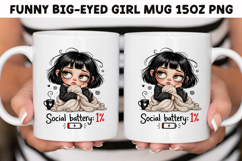 Funny Big-Eyed Girl 15oz Mug Wrap Sublimation PNG. Product Image 1