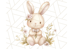 Pastel Pink Easter Bunny Egg and Flowers Clipart PNG Product Image 3