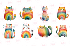 Adorable Rainbow Cute Cat Clipart, Set 41 Png Bundle Product Image 2