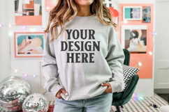 Ash Gildan 18000 Crewnwck Sweatshirt Mockup, gildan 18000 Product Image 1