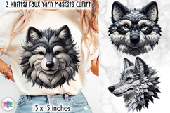 Knitted Wolf Clipart, Faux Yarn Plush Wolf Mascot, Crochet Product Image 1