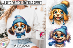 Cute Winter Animals in Blue Hat Clipart, Funny Puppy PNG Product Image 1