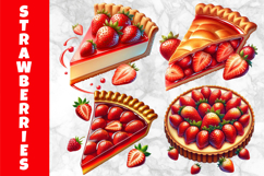 Strawberry Tart Clipart, Strawberry Pie Print, Farm Fresh Product Image 1
