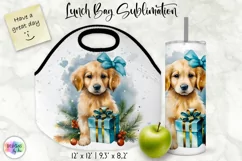 Watercolour Puppy Lunch Bag Print | Christmas Lunch Bag Product Image 1