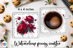 Watercolour Peonies Coaster Print | Peony Flowers PNG Product Image 1