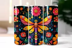 Folk Dragonfly with Flowers Tumbler Wrap Sublimation Product Image 2