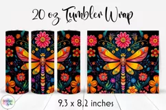 Folk Dragonfly with Flowers Tumbler Wrap Sublimation Product Image 1