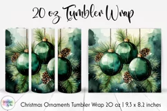 Pine Branches and Christmas Bulbs Tumbler Wrap Design Product Image 1