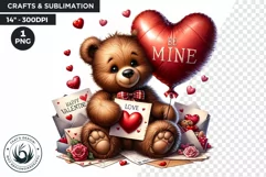 Valentine Love Teddy bear PNG with hearts and letters Product Image 1