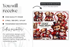 Valentines day Teddy bear Couple PNG clipart for sublimation Product Image 3