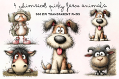 Whimsical Quirky Farm Animals Clipart PNG Product Image 1