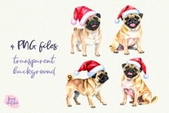 Vintage Christmas Pug Santa Clipart Retro Christmas Dog PNG Product Image 1