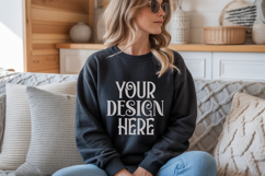 Black Gildan 18000 Sweatshirt Mockup,G18000 Crewneck Sweatsh Product Image 1