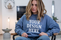 Indigo Blue Gildan 18000 Crewnwck Sweatshirt Mockup, gildan Product Image 1