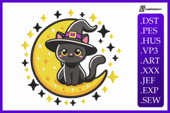 Witch Cat on Moon Machine Embroidery Designs Product Image 1