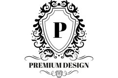 Royal shields badges with P letter. Vintage luxury logo Product Image 1