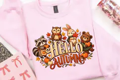 Hello Autumn PNG, Cute Woodland Animals Fall Sublimation Product Image 2