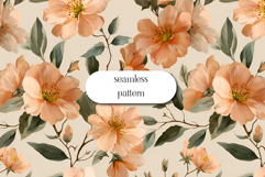 Vintage Peach Floral Seamless Pattern with Green Leaves Product Image 1