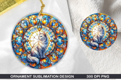 Cute Cat Stained Glass Ornament PNG, Sublimation PNG Design Product Image 1