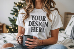 Christmas Bella Canvas 3001 White Shirt Mockup ,Trandy mock Product Image 1