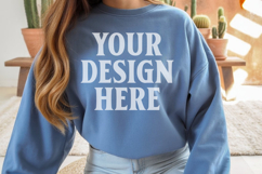 Indigo Blue Gildan 18000 Crewnwck Sweatshirt Mockup, gildan Product Image 1