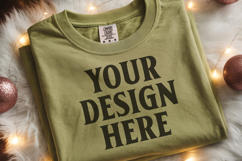 Moss Comfort Colors 1717 Christmas Folded T-Shirt Mockup Product Image 1