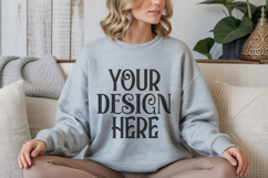 Sport Grey Gildan 18000 Crewneck Sweatshirt Mockups,G18000 Product Image 1