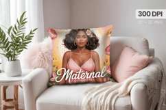 Afro Girl /Woman braided hair Pillow Design, Black Queen PNG Product Image 1