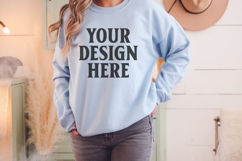 Gildan 18000 Light Blue Mockup , Crewneck Sweatshirt Boho Product Image 1