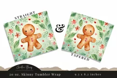 Cute Watercolor Christmas Gingerbread Man Tumbler Wrap PNG Product Image 3