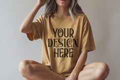 Mustard Comfort Colors 1717 T-shirt Mockups, Real Model Product Image 1