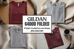 Gildan 64000 Folded Tshirt Mockup , Folded Tee Flat Lay Product Image 1
