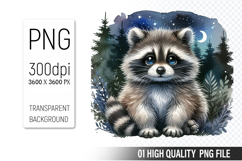 Cute Raccoon, Animal Sublimation Clipart PNG Product Image 1