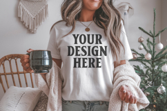 Bella Canvas 3001 White Christmas Shirt Mockup, Trandy Product Image 1