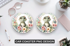 Alligator Floral Car Coaster Sublimation| Animal Coaster PNG Product Image 1