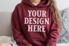 Maroon Gildan 18500 Hoodie Mockup, G18000 Hoodie Model mock Product Image 1