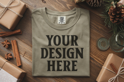 Moss Comfort Colors 1717 Christmas Folded T-Shirt Mockup Product Image 1