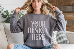 Sport Grey Gildan 18000 Crewneck Sweatshirt Mockups,G18000 Product Image 1