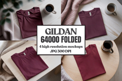 Gildan 64000 Folded Tshirt Mockup , Folded Tee Flat Lay Product Image 1