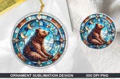 Cute Bear Stained Glass Ornament PNG, Sublimation PNG Design Product Image 1
