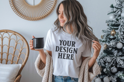 Bella Canvas 3001 White Christmas Shirt Mockup, Trandy Product Image 1