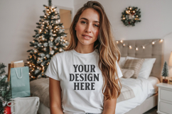 Bella Canvas 3001 White Christmas Shirt Mockup, Trandy Product Image 1