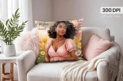 Afro Girl /Woman braided hair Pillow Design, Black Queen PNG Product Image 1