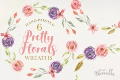 Pretty Flowers Floral 6 Wreath Watercolor Purple Pink Product Image 1