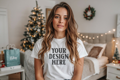 Bella Canvas 3001 White Christmas Shirt Mockup, Trandy Product Image 1